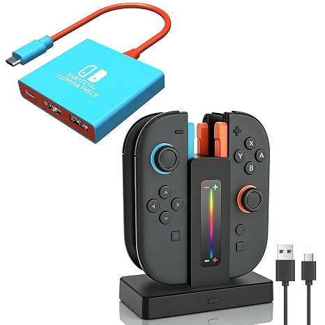 Switch2 Controller Charger Dock for Joycon 2 Charging, Switch TV Adapter for Switch 1/2/Oled