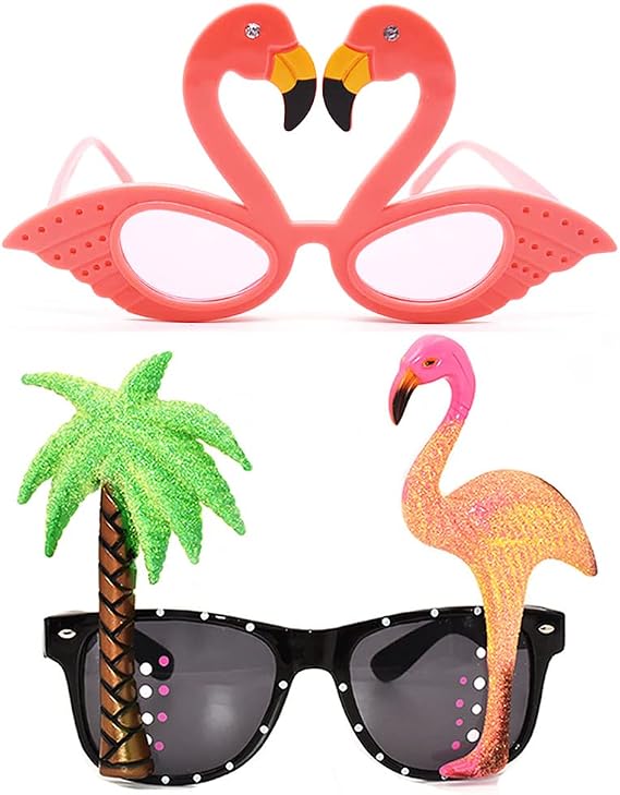 2 Pcs Flamingo Party Sunglasses Funny Hawaiian Glasses Tropical Fancy Dress Props, Summer Party Favors Beach Themed Party Supplies Decoration