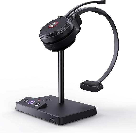 Yealink WH62 Mono Wireless DECT Headset for IP Phone & PC, Teams Certified | 525 ft Long Range Work Headphone with Dual Noise Canceling Microphones, Quick Mute & Call Control, 13H Talk Time, Busylight,