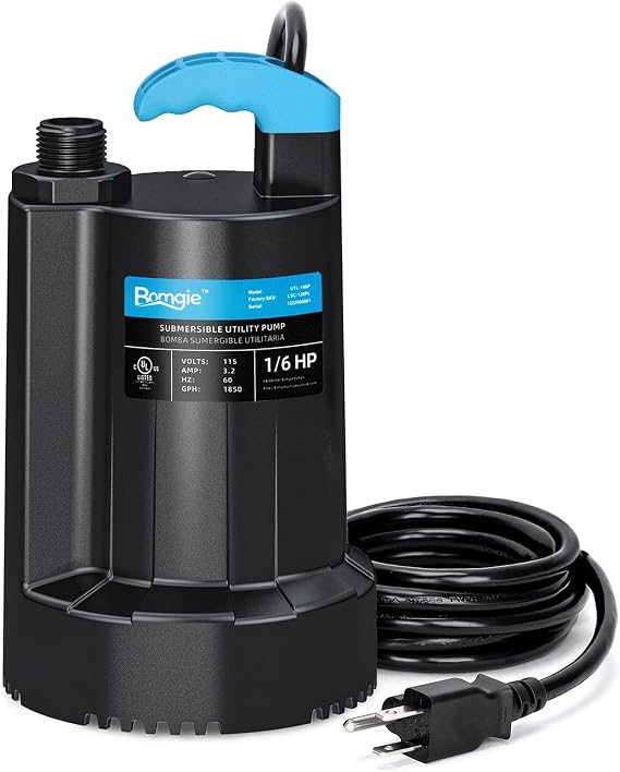 1/6 HP Submersible Water Pump, 1850GPH Sump Pump, 10ft Cord