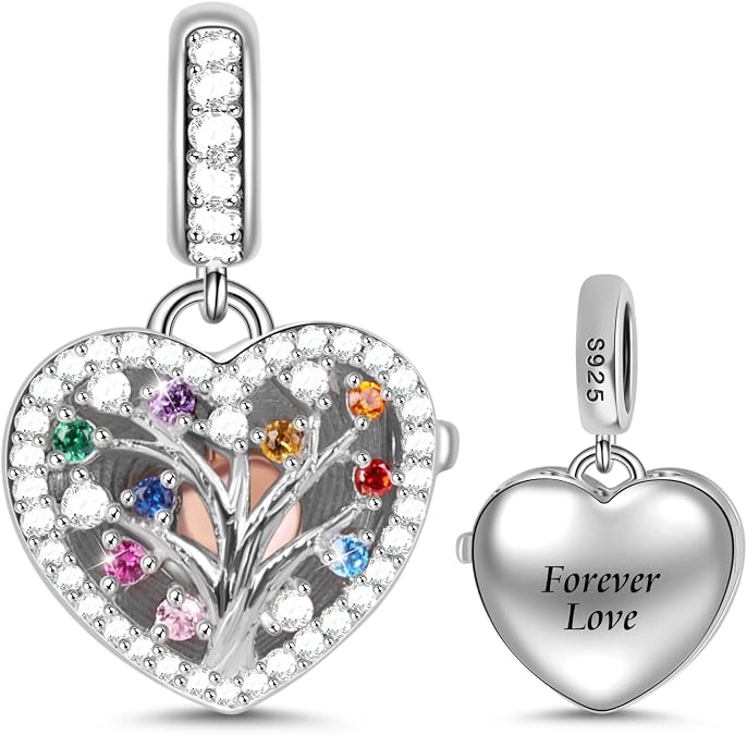 GNOCE Tree of Life Charm Pendant 925 Sterling Silver My Heart Will Go On Engrable Dangle Charm for Bracelet Necklace Gifts For Family