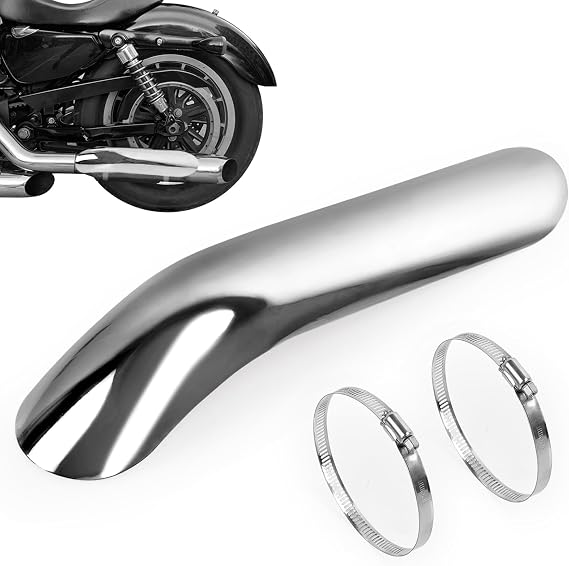 Universal Motorcycle Exhaust Heat Shield, Bent Metal Shield Exhaust Guard with 90-110mm Clamps (Silver)