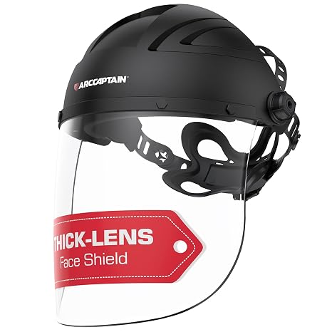 ARCCAPTAIN Anti-Fog Face Shield for Grinding and Cutting, Full Face Mask | Impact Resistant, Polycarbonate, Adjustable Ratcheting Headgear, ANSI Z87.1 Certified for Grinding, Cutting, Industrial Use