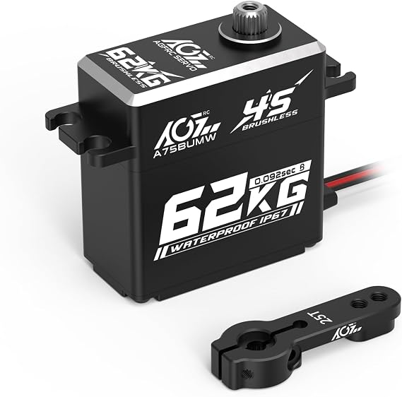 AGFRC 62KG Waterproof Steering-Servo-Motor High-Torque - 16.8V Full Metal Gear Brushless Digital Servo for 1/10 1/8 RC Car, Control Angle 180° (A75BUMW)