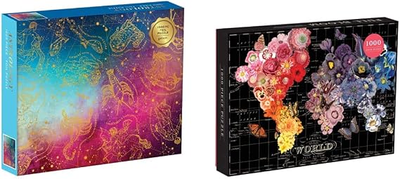 Galison Astrology 1000 Piece Jigsaw Puzzle for Adults, Foil Puzzle with Astrological Star Signs & Full Bloom World Map Puzzle