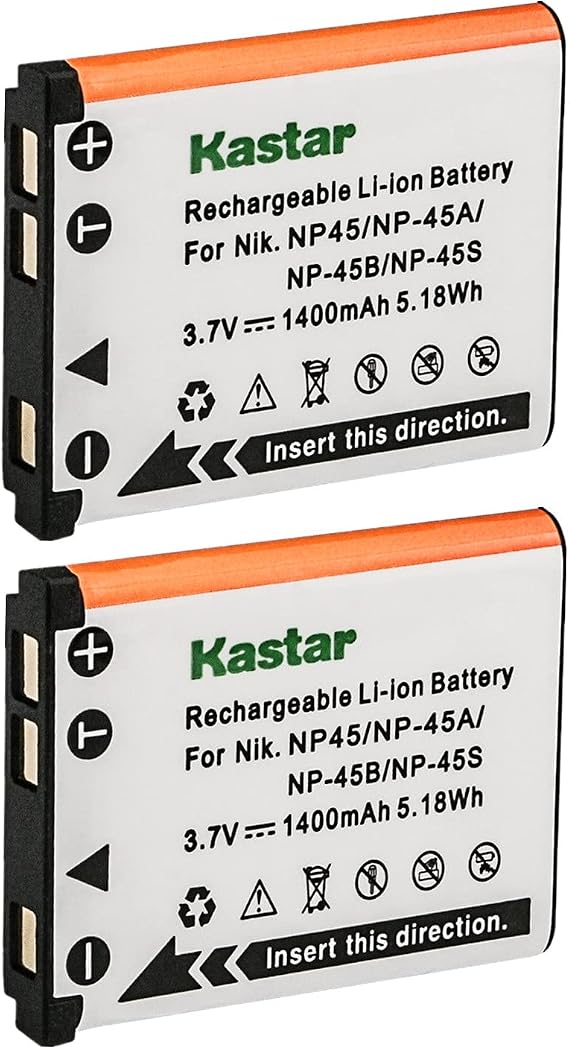 Kastar 2-Pack NP-45 Battery for Fujifilm NP-45A, NP-45B, NP-45S and Fujifilm FinePix XP20 XP30 XP50 XP60 T500 T510 T550 JX520 JX550 JX700 JX710 JZ700 J100 J120 J210 J250 Z800 Z900 Z950 Digital Camera