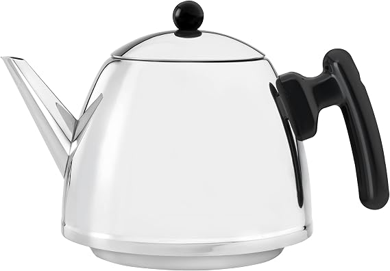 bredemeijer Classic Double Walled Teapot, 1.2-Liter, Stainless Steel Glossy Finish with Black Accents
