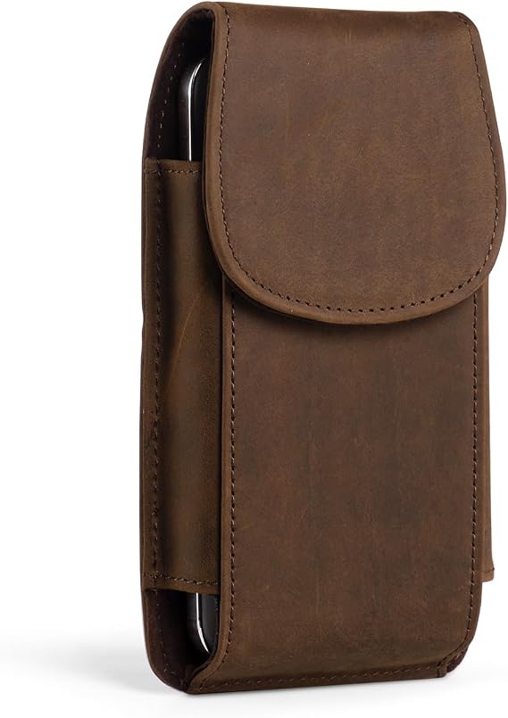 Top Grain Leather Phone Holster Cell Phone Holster with Belt Clip/Loop, Phone Pouch Belt Holder Carrying Case Fits for iPhone 16 Plus 15 Plus Samsung Galaxy S26 Ultra S25 Edge (Retro Brown)