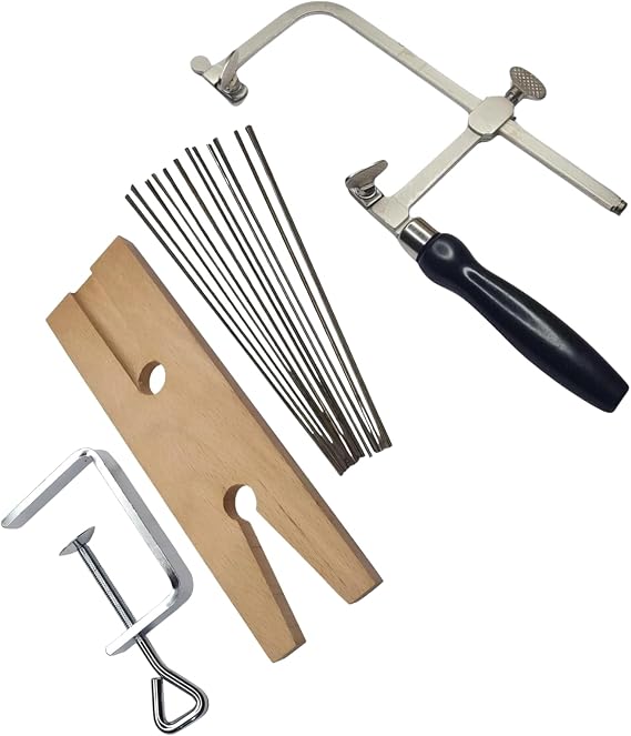 Adjustable Jewelers Saw Frame with 144 Blades, V-Slot Bench Pin and Clamp