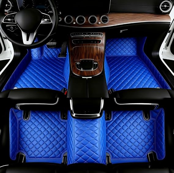 Customized Personalized Car Mats - All Weather Men's and Women's Floor mats Suitable for 99% of vehiclesPads Protection Non-Slip Leather Floor Liners (Blue)