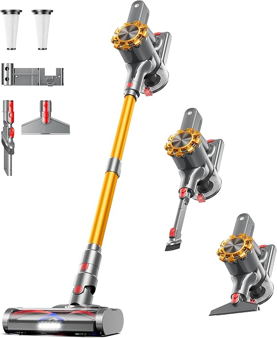 CHEBIO Cordless Vacuum Cleaner, 550W/45Kpa Vacuum Cleaners for Home with LED Display, Anti-Tangle Cordless Stick Vacuum with 65Min, 8-in-1 Lightweight Wireless Vacuum for Hard Floors/Carpets/Pet Hair
