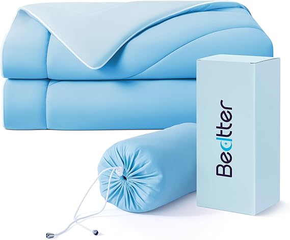 Bedtter Cooling Throw Blanket Lightweight, Summer Breathable Ice Comforter with Dual-Sided Cooling, Cold Blankets for Hot Sleepers Night Sweats, Soft Travel Blanket with Carry Bag, Blue, 50"x60"