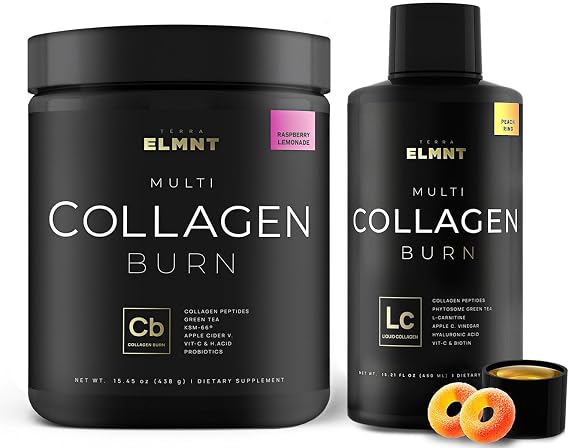 TERRA ELMNT Raspberry Lemonade Collagen Powder and Peach Ring Liquid Collagen Bundle