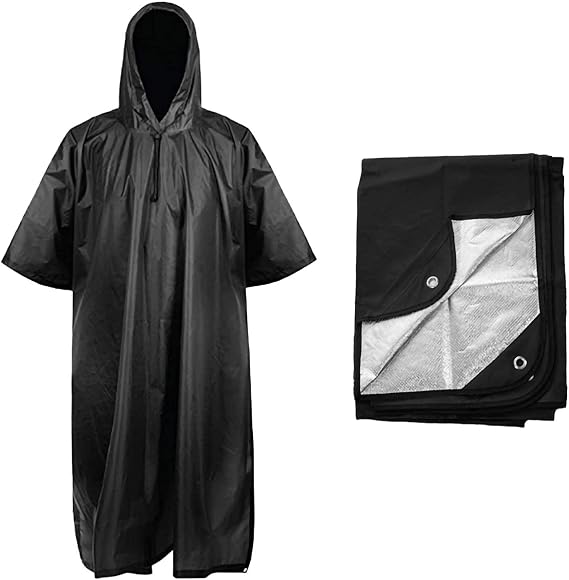 Arcturus Heavy Duty Survival Blanket Lightweight Ripstop Nylon Poncho (Black)