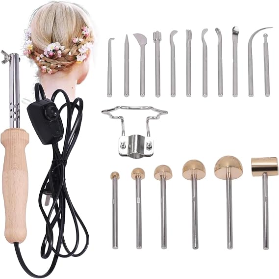 Electric Fabric Flower Maker, Fake Flower Making Tool Set with 17 Ironing Heads and Adjustable Temperature Handle and Anti-scalding Bracket, for Making Artificial Fabric Flowers