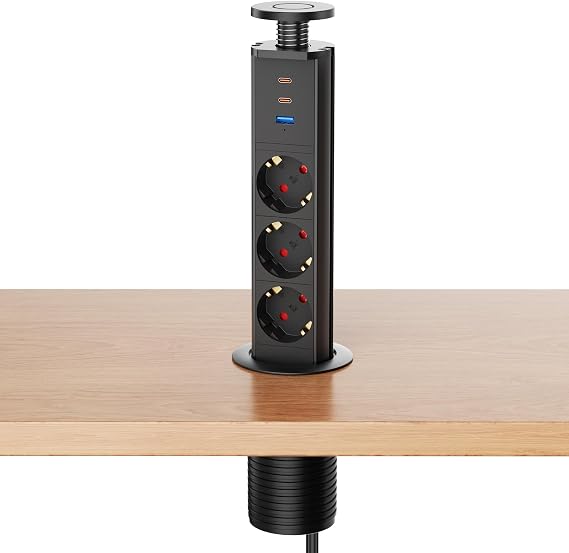 Retractable Socket 3-Way USB-C PD 30 W Diameter 60 mm Black