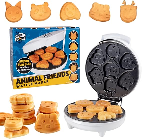 Waffle Wow! Animal Friends Waffle Maker 7 Cute Animal Shapes, Nonstick Mini Electric Waffler for Kids Breakfast & Parties- Quick Heat Easy Release, Compact Storage, Family Fun, Includes Recipe Guide