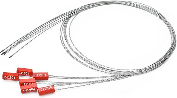 3.9 Feet Steel Wire Cable Seals Tamper Resistant Security Seal Tags Numbered Self-Locking Safety Seals Length 1.2m (Pack of 100pcs, Red)