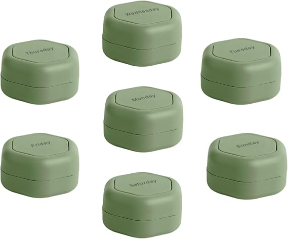Cadence Travel Containers - Pill Case Set - Magnetic Travel Capsules,Daily Medicine Organizer for Pills, Supplements, Vitamins - 7 Flex Smalls (0.56oz) for Weekly Pill Organizer - Eucalyptus