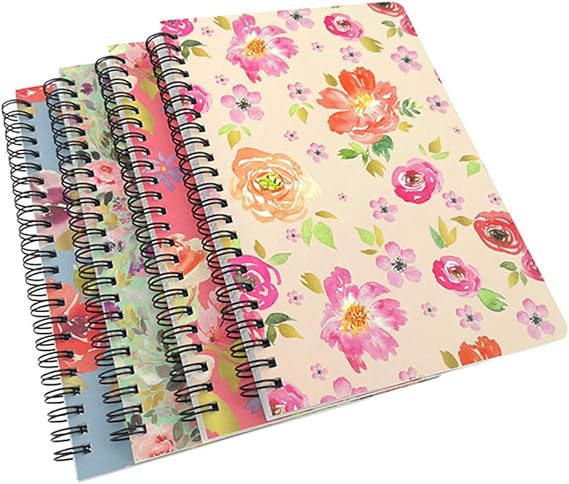 4 Pack A5 Spiral Notebook Journal,Wirebound Ruled Sketch Book Notepad Diary Memo Planner,A5 Size(8.3X5.7) & 80 Sheets (Floral)