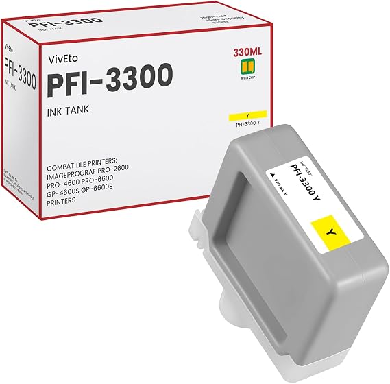 PFI-3300 Yellow Pigment Ink Tank 330ml 6436C001AA PFI-3300Y Ink Cartridge | Repalcement for Canon imagePROGRAF PRO-2600 PRO-4600 PRO-6600 GP-4600S GP-6600S Printers, 1 Pack PFI-3300Y Ink Cartridge