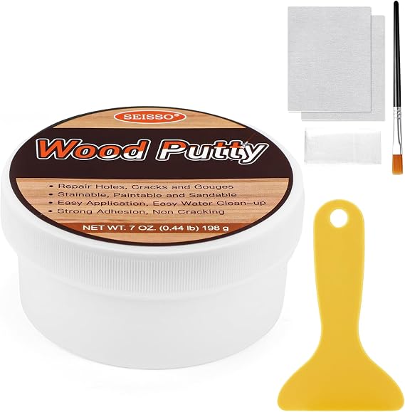 SEISSO Wood Putty, Golden Oak Wood Filler Paintable, Wood Putty Outdoor Waterproof, Wood Repair Putty Stainable, Wood Furniture Repair kit - Restore Wooden Table, Cabinet, Floors, Door