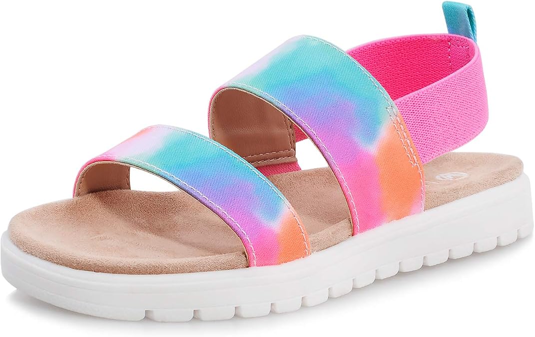 shoeslocker Girls Sandals Summer Shoes Open Toe Elastic Back Strap Sandals Flat for Little Kids Big Kids