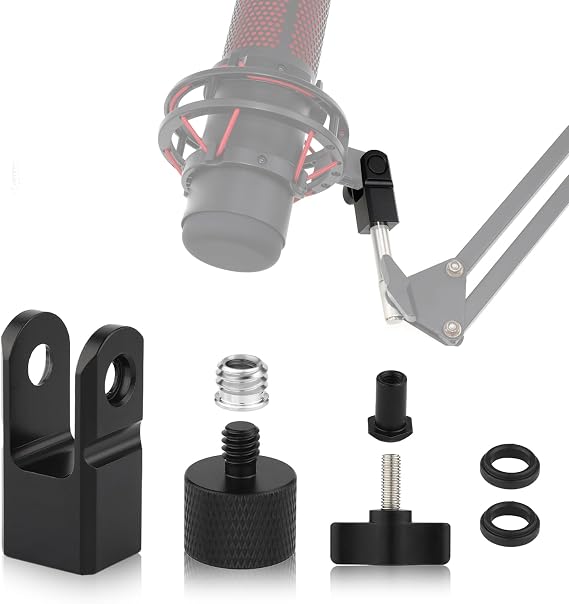 Microphone Mount Adapter for Hyperx Quadcast 3/8" or 1/4" Screw Adapter | Works with Microphone Stand & Boom Arm Durable Replacement Accessory for Mic (Black)