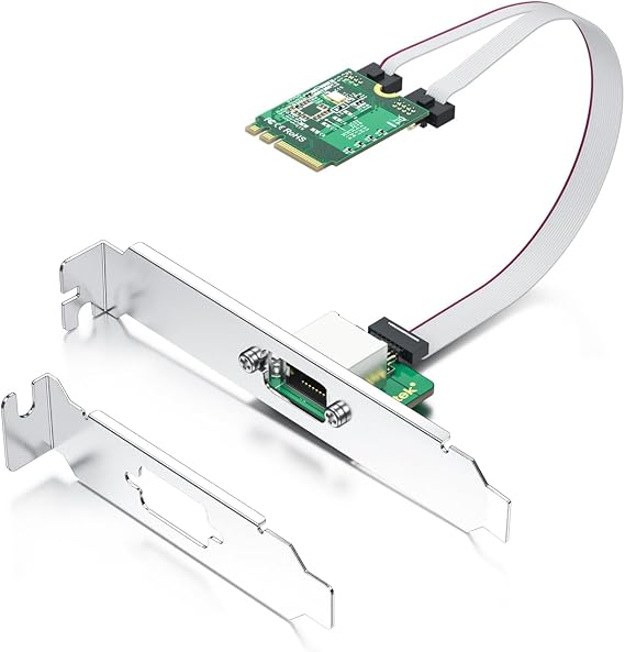 M.2 A+E Key 2.5G Gigabit Ethernet Network Card, Realtek with RTL8125BG Chip | 18-cm Cable Length, 10/100/1000/2500Mbps Single RJ-45 Port, Support Windows/Windows Server/RHEL/CentOS/Debian