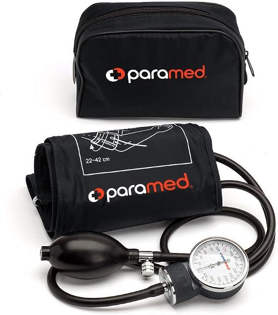 PARAMED Aneroid Sphygmomanometer Manual Blood Pressure Cuff with Universal Cuff 8.7-16.5" and D-Ring Carrying Case in the kit Black Stethoscope Not Included