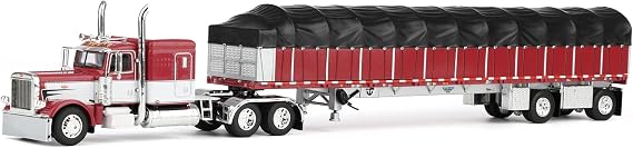 First Gear DCP 1/64 Peterbilt 389 63" Flat Top Sleeper Bunk Truck with Wilson Roadbrute 53" Flatbed Spread-Axle Trailer with Covered Wagon 60-2058