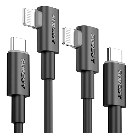 SUNGUY Right Angle Lightning Cable 0.5m, 2 Pack 27W iPhone Cable Fast Charging USB C to Lightning Cable for iPhone 14/13/12/11 Pro Max Mini XR XS 8 7 6 5 Plus, CarPlay