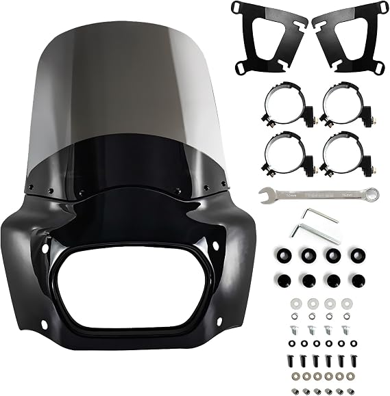 Motorcycle Fairing Windshield Kit, Retro Motorbike 15" Smoked Wind-Screen Black Fairing, 48-58mm Forks Fit for Harley Softail Fat Bob FXFB 2018-2019 114 FXFBS 2018-2023 | 15" Smoked Windscreen w/ Gloss Black Retro Fairing, Fits 48-58mm Forks & Rectangular Headlight Cutout