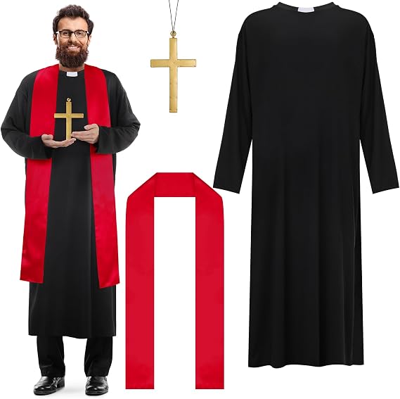 Zhanmai Men Priest Costume Father Robe Stole Cross Cosplay,Onesize