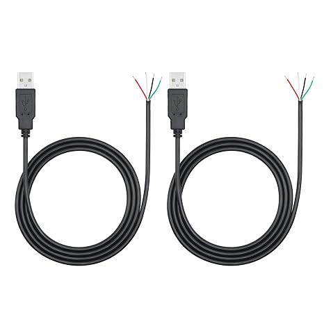 USB A Male to 4 Pin Bare Wire Open End Wire 3FT, 5V/2A USB Pigtail Cable
