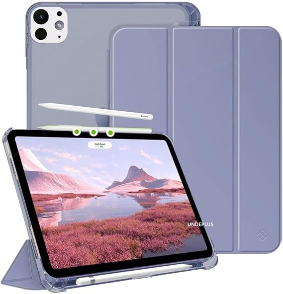 UnDePlus iPad Pro 11inç M4/M5 ile uyumlu Kılıf Flip Cover Kalem Bölmeli PC Case 2024/2025 Lavendery Gray