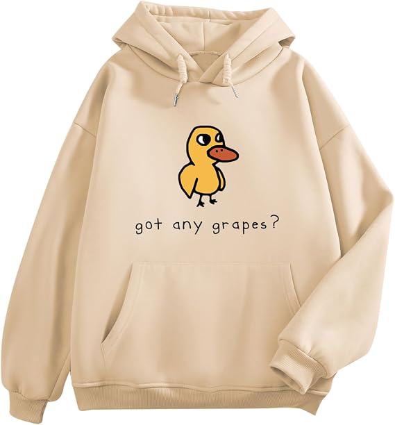 KEEVICI Cute Duck Graphic Hoodies for Teen Kawaii Cartoon Hoodie Funny Sweatshirts Letter Print Pullover With Pocket