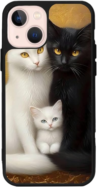 Apple iPhone 15 ile Uyumlu Kedi Figürü Baskılı, Mat Siyah, Yumuşak Silikon, Şok Emici Koruyucu Kılıf