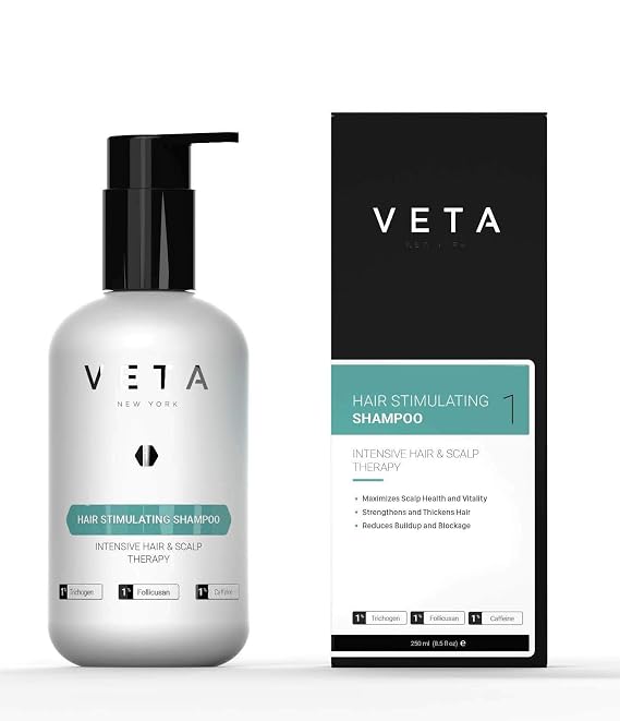 Veta Hair Stimulating Shampoo, 8.5 fl. oz - Sulfate-Free, Restores Growth Cycle, 1% Trichogen, 1% Follicusan, Unscented, Unisex, All Hair Types, Color Treated