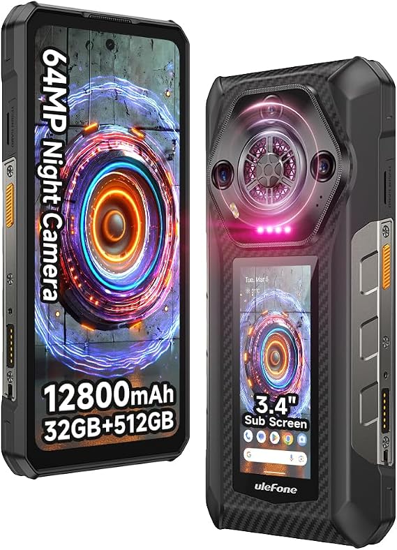 Ulefone Armor 30 Pro 5G Dual Screen Rugged Phone, 32GB+512GB, 6.95" FHD 120Hz + 3.4" Screen, 12800mAh 66W, 50MP+50MP+64MP+32MP, Infinite Halo, 118dB Speaker Android 14 Rugged Smartphone, WiFi 6E/NFC