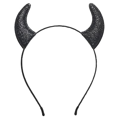 Glitter Devil Horns Headband, Black Devil Horns Devil Hair Accessories for Women Men, Halloween Fancy Hairband