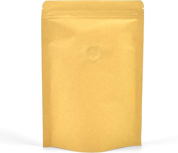 Kraft Coffee Stand Up Pouch with One-Way Degassing Valve | 50 Bags | 180x300x50mm Holds 620g Coffee Beans | One-Way Valve | Resealable Zip Lock | Kraft (Windowless)