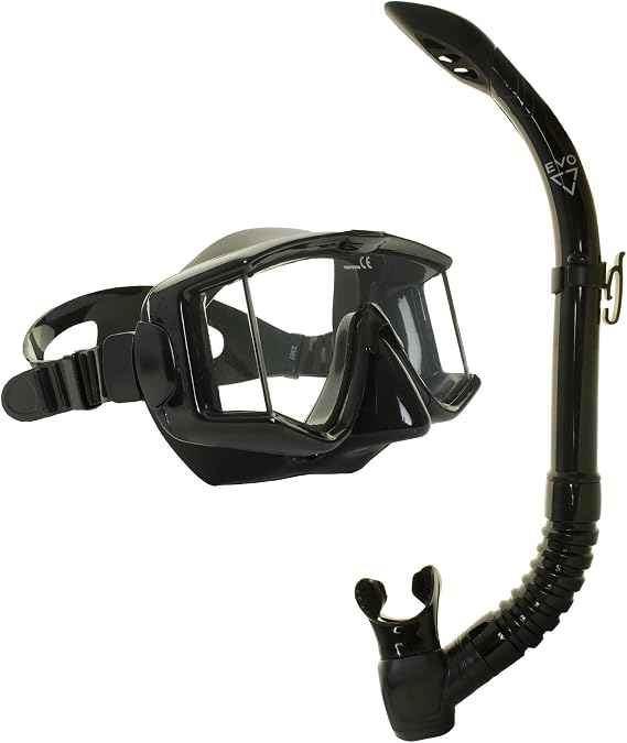 EVO Capri Mask and Snorkel Combo - Dual Lens - Snorkel Mask Adult - Scuba Mask and Snorkel Set Adult - Scuba Diving Mask with Valve - Dive Mask - Scuba Diving Accessories - Scuba Gear