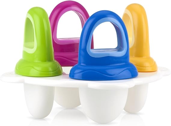 Nuby Popsicles Molds 1 Pack 4 Handle - Garden Fresh Fruitsicle Frozen Pop Tray - Multicolored Popsicle Molds For Kids, Baby Essentials
