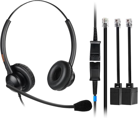 Lightweight Wired RJ9 Telephone Headphone Call Center Headset, Corded Deskphone Headset Compatible with Grandstream Sangoma Snom Yealink T26 T31 T33 T42 T46 T48 T53 T54 etc IP Phones