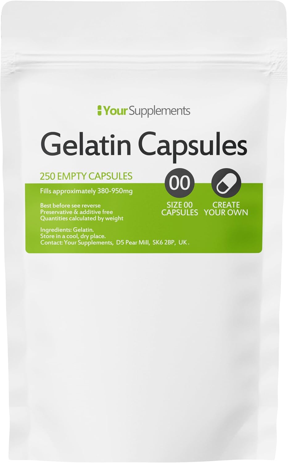 Your Supplements - Size 00 Empty Gelatin Capsules (250 Pack)