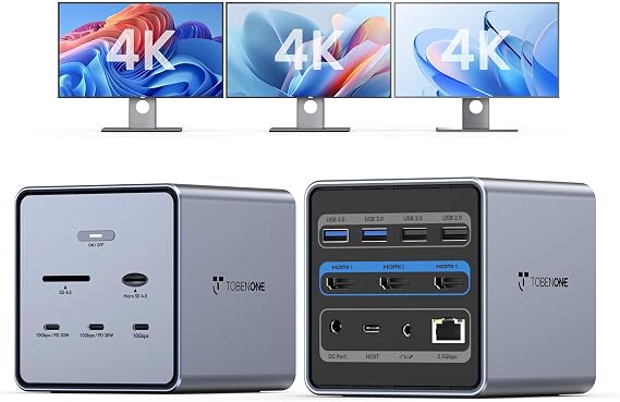TobenONE 16-in-1 Laptop Docking Station Triple 4K Monitor,150W Power Supply