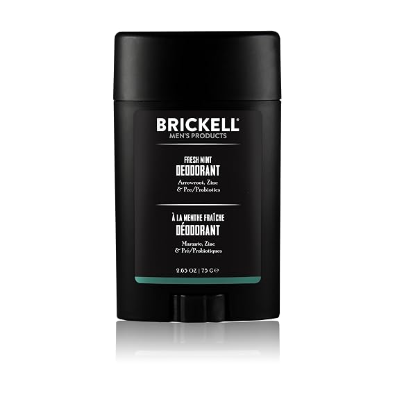 Brickell Men's Products Deodorant For Men, Aluminum, Alcohol, and Baking Soda Free, With Arrow Root Powder, Olive Oil, and Inulin, 2.65 Ounce, Fresh Mint