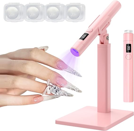 Mini UV Light for Nails, Portable Handheld UV Light for Gel Nails with Stand, Rechargeable Cordless Flash Cure Nail Lamp, Squish Pen Gel Lamp for Home/Manicure/Salon Fast Curing Pink