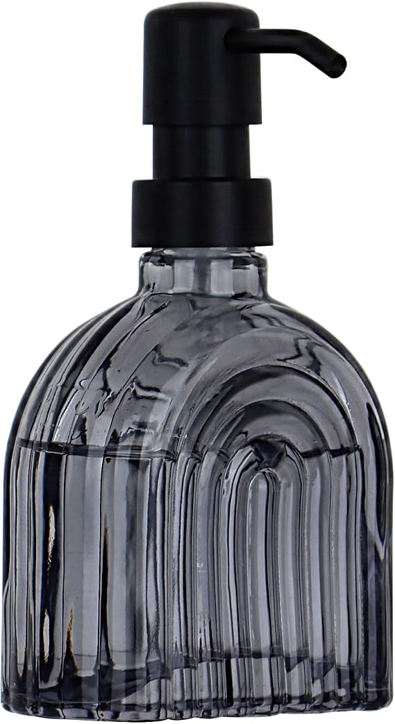 Glass Kitchen Soap Dispenser Bathroom, 9 Oz, Refillable Liquid Modern Soap Dispenser for Hand Soap, Lotion Dispensers Bottle - Home, Commercial Countertop Decor. (Grey)